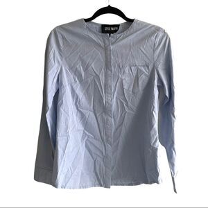 STYLE MAFIA Cotton Crew Long Sleeve Hidden Button Front Shirt Blouse Blue XS